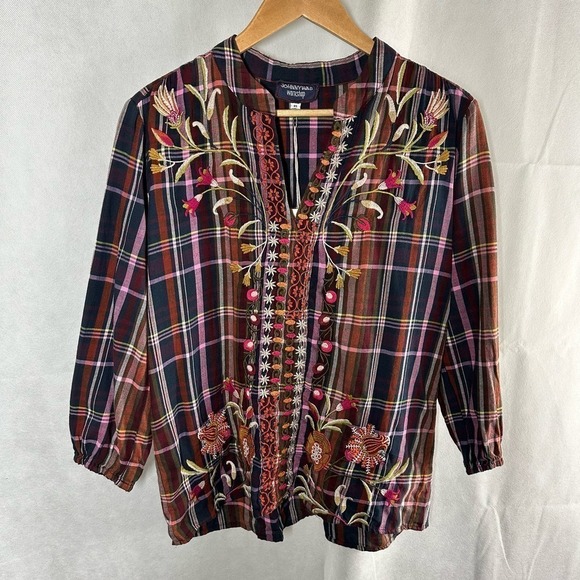 Johnny Was Rosalva Paris Effortless Blouse Size XS Plaid - Picture 12 of 12